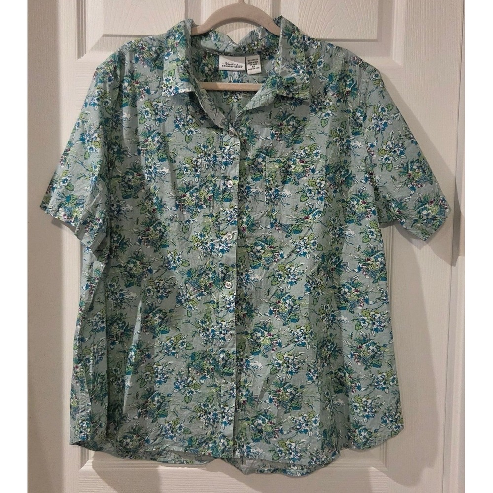 Vermont Country Store Floral Shirt Women's 1X Cotton Button Down Cottagecore